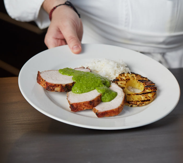 Smoky Pork Loin with Grilled Pineapple and Jalapeño Salsa