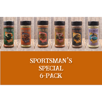 Sportsman's Special 6-Pack by Wildlife Seasonings. This 6-Pack assortment box allows you to experience a wide array of Wildlife Seasonings. Perfect for any sportsman who knows their way around the grill. Includes; Alligator Bayou Cajun, Moose Garlic Pepper, Rattlesnake Mesquite, Deer Chili Seasoning, Bear Rugged Pepper and Swordfish Lemon Pepper