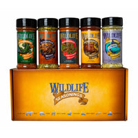 The Original 5-Pack Gift Set by Wildlife Seasonings. If you're looking to season beef, pork, poultry or fish, this pack has it all.  Reward yourself or your friends and family with a feast no matter what season it is.  Includes; Alligator Bayou Cajun, Moose Garlic Pepper, Rattlesnake Mesquite, Wild Boar Rib Rub and Swordfish Lemon Pepper