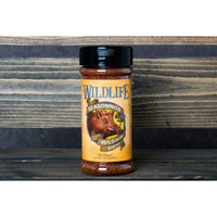 Wild Boar Rib Rub by Wildlife Seasonings in a 5.0 oz shaker bottle. Liberally season and rub into cuts of boar and pork. Fantastic on ribs, beef or poultry!